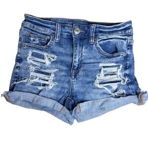 American Eagle Size 4 High Rise Distressed Denim Shorts Stretch Cuffed